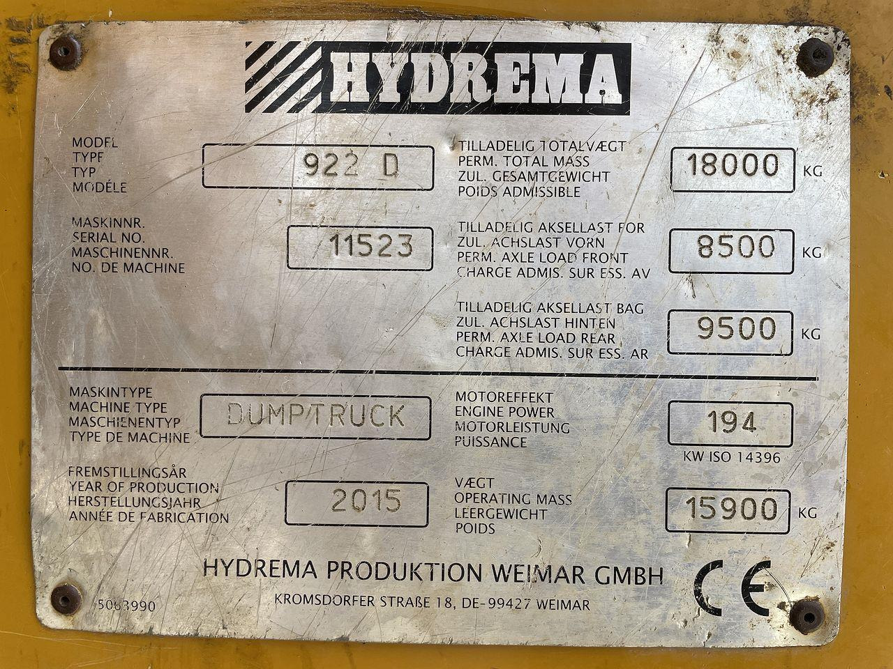 Ramstyrd dumper Hydrema 922D