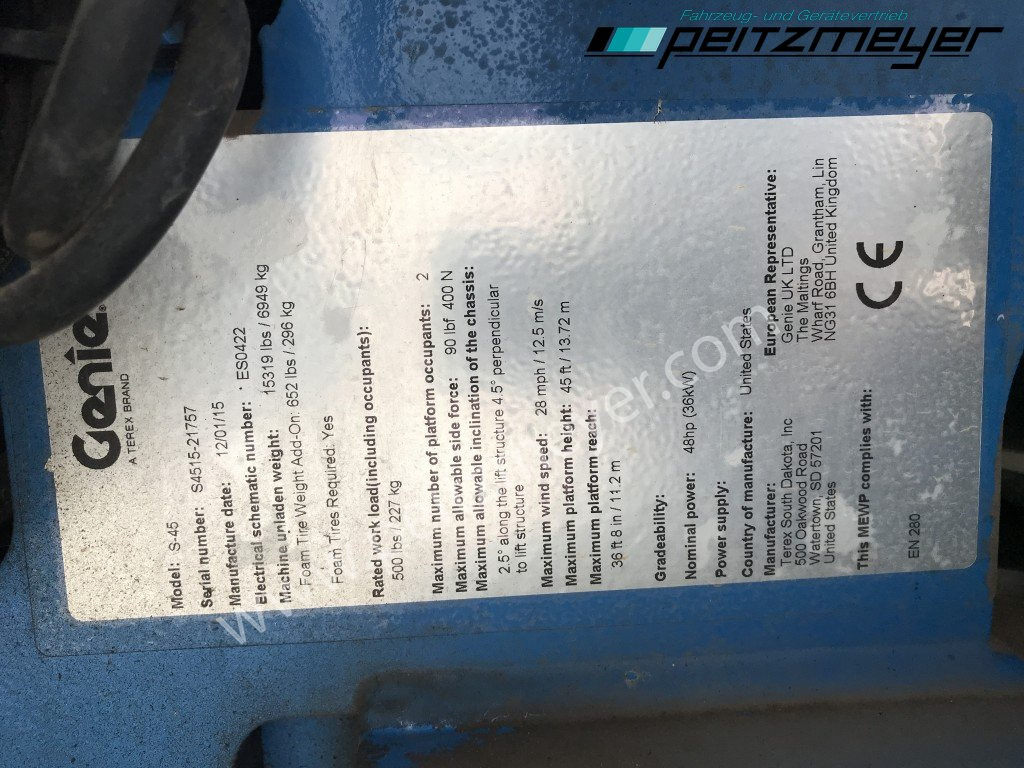 Teleskoplift Genie Teleskop Arbeitsbühne S-45 Arbeitshöhe 15,7 m / 2 Personen: bild 20