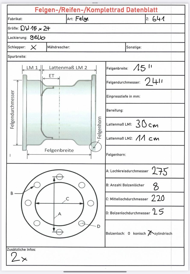 John Deere 15X24 / 8 Loch Felge - Fälg: bild 4 John Deere 15X24 / 8 Loch Felge - Fälg: bild 4