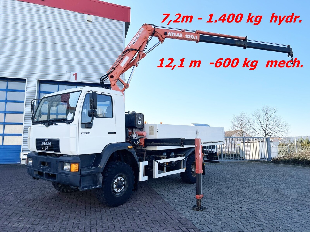 MAN 14.224 LAC 4x4 BB 14.224 LAC 4x4 BB mit Kran Atlas 100.1 - Kranbil, Flakbil: bild 1 MAN 14.224 LAC 4x4 BB 14.224 LAC 4x4 BB mit Kran Atlas 100.1 - Kranbil, Flakbil: bild 1