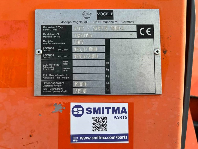 Vögele SUPER 1800-2 - Asfaltläggare: bild 5 Vögele SUPER 1800-2 - Asfaltläggare: bild 5