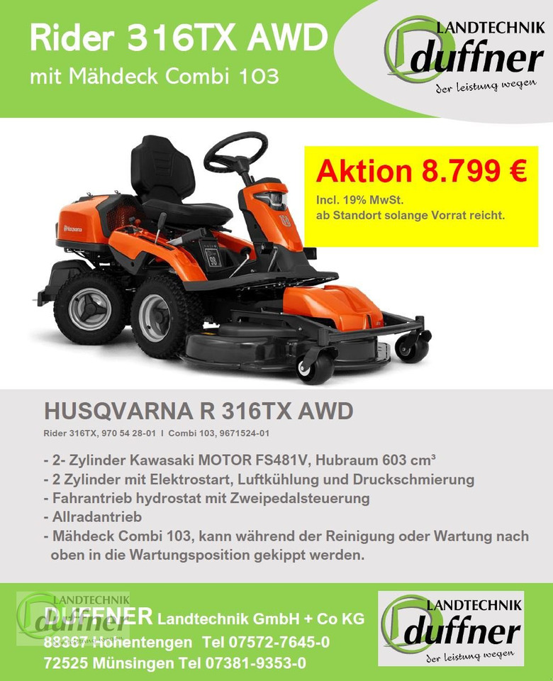 Husqvarna Rider 316TX AWD Allrad - Gräsklippare: bild 1 Husqvarna Rider 316TX AWD Allrad - Gräsklippare: bild 1