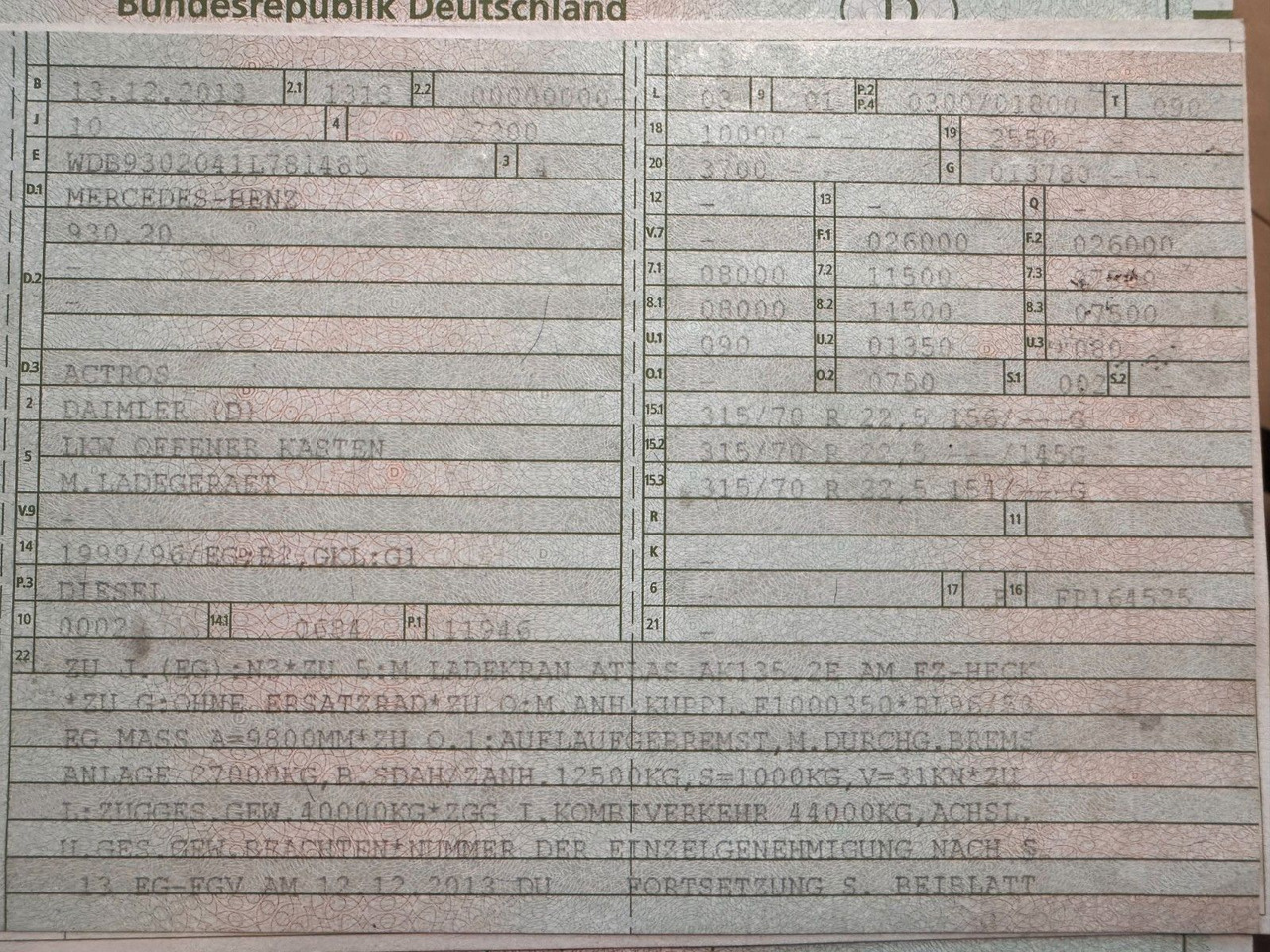 Mercedes-Benz 2541 6X2 Pritsche mit Kran Atlas 135 E2 Funk - Kranbil: bild 3 Mercedes-Benz 2541 6X2 Pritsche mit Kran Atlas 135 E2 Funk - Kranbil: bild 3