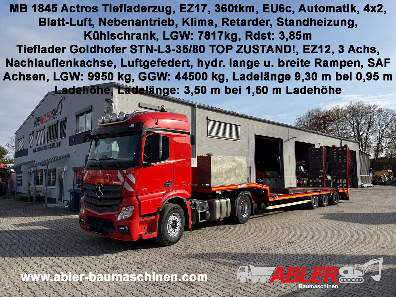 Mercedes-Benz 1845 Actros mit Goldhofer Tieflader - Dragbil, Låg lastare semitrailer: bild 1 Mercedes-Benz 1845 Actros mit Goldhofer Tieflader - Dragbil, Låg lastare semitrailer: bild 1
