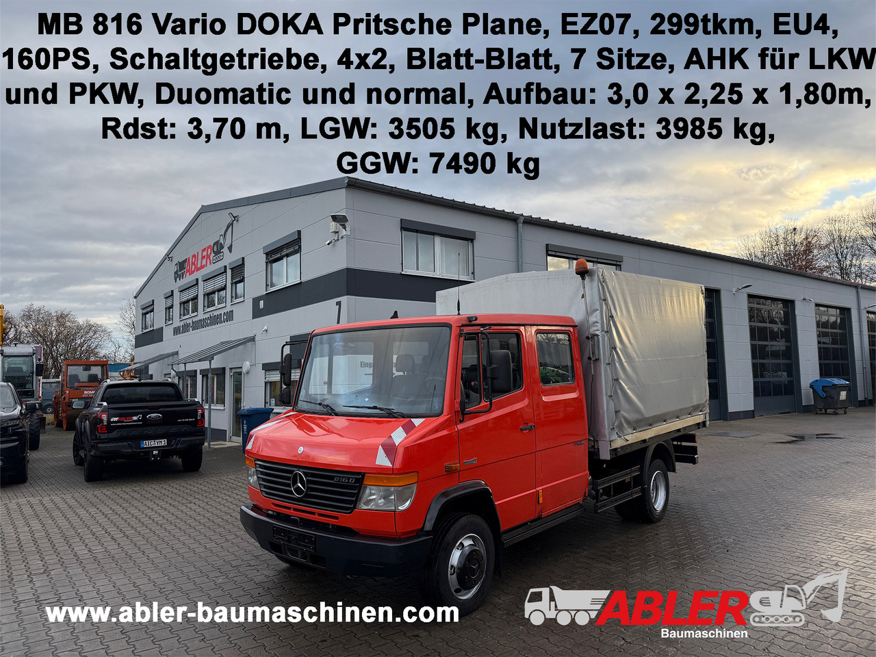 Mercedes-Benz 816 Vario Doka Pritsche Plane 2x AHK - Kapellbil: bild 1 Mercedes-Benz 816 Vario Doka Pritsche Plane 2x AHK - Kapellbil: bild 1