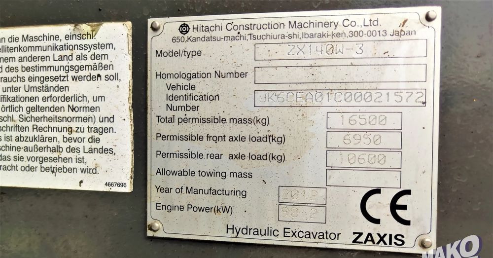 Grävmaskin på däck Hitachi ZX140W-3: bild 11