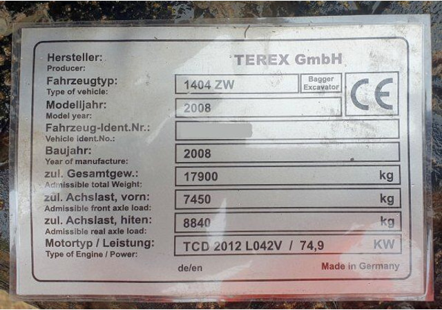 Atlas Terex 1404 ZW - Grävmaskin: bild 5 Atlas Terex 1404 ZW - Grävmaskin: bild 5