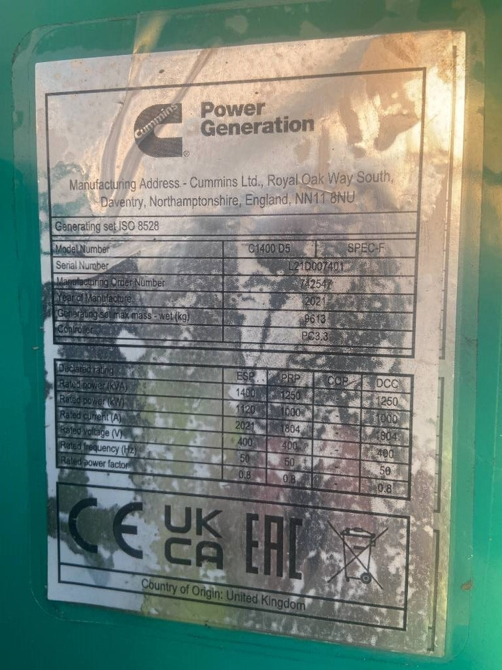 Cummins C1400D5 - 1.400 kVA Generator - DPX-18532-O - Elgenerator: bild 3 Cummins C1400D5 - 1.400 kVA Generator - DPX-18532-O - Elgenerator: bild 3