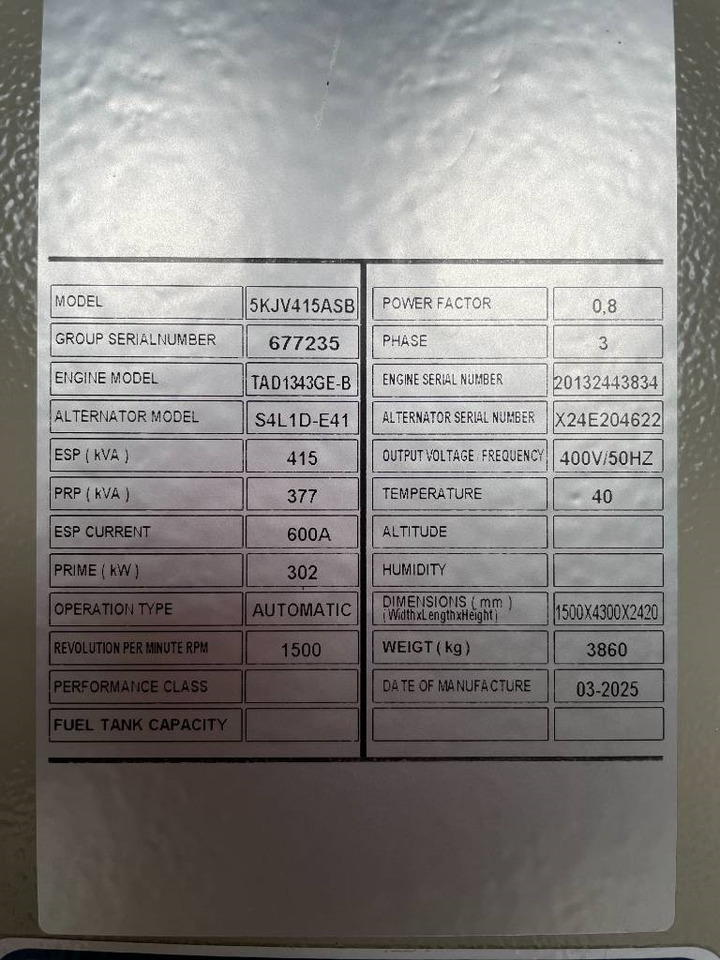 Leasa Volvo TAD1343GE-B - 415 kVA Generator - DPX-18879  Volvo TAD1343GE-B - 415 kVA Generator - DPX-18879: bild 6