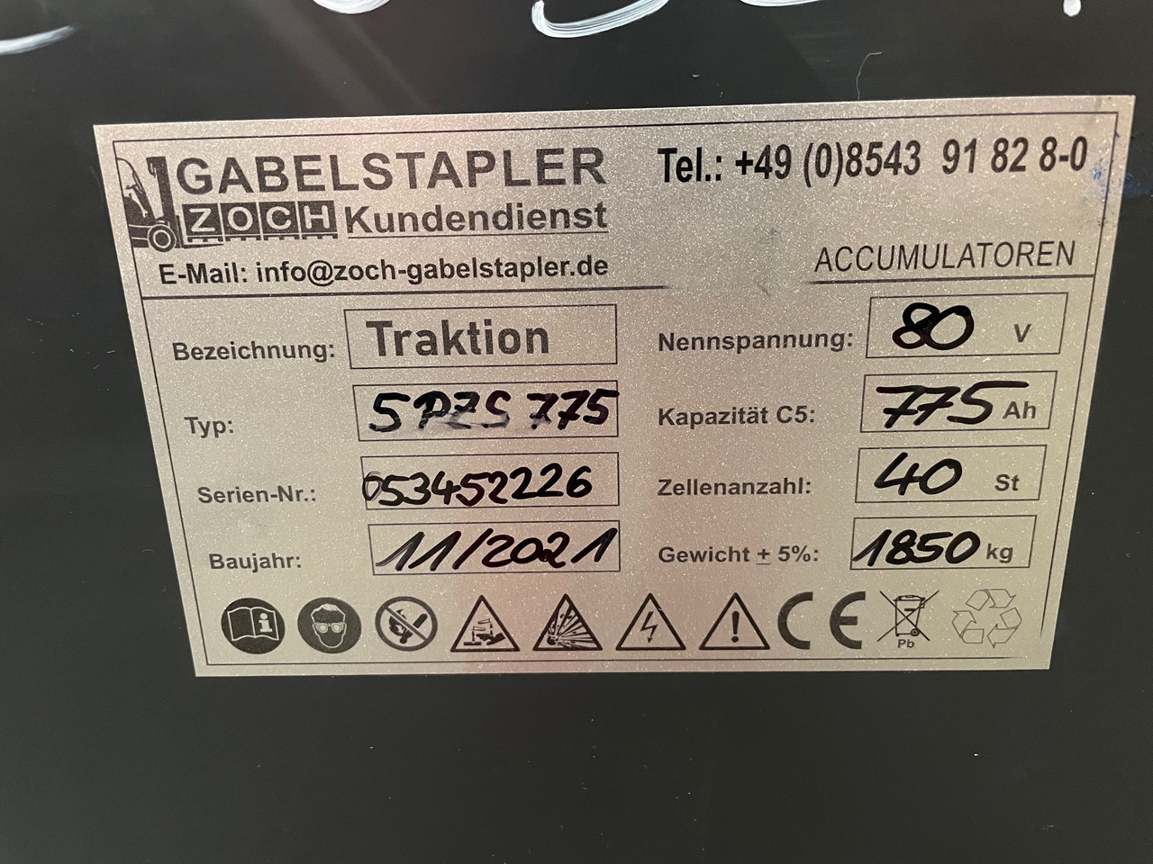 80 Volt I 5 PZS 775 - Batteri för Motviktstruck: bild 2 80 Volt I 5 PZS 775 - Batteri för Motviktstruck: bild 2