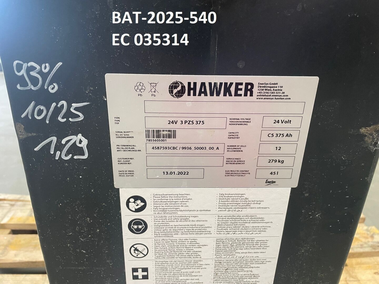 Hawker 24 Volt I 3 PZS 375 - Batteri för Materialhanteringsutrustning: bild 5 Hawker 24 Volt I 3 PZS 375 - Batteri för Materialhanteringsutrustning: bild 5