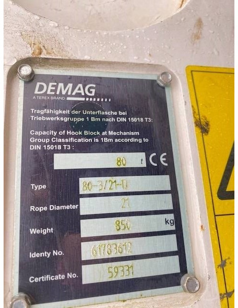 Terex Demag 80t hook block 3-sheaves, 21mm - Lastbilskran för Byggmaskiner: bild 5 Terex Demag 80t hook block 3-sheaves, 21mm - Lastbilskran för Byggmaskiner: bild 5