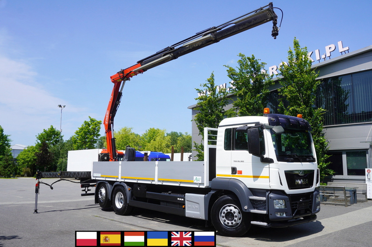 MAN TGS 26.360 Flatbed / Fassi F175 7.7 T / steered 3rd axle - Kranbil: bild 1 MAN TGS 26.360 Flatbed / Fassi F175 7.7 T / steered 3rd axle - Kranbil: bild 1