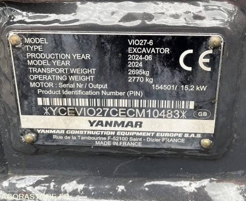 Minipelle yanmar vio27-6 - 2024 - 809 heures + 3 godets - Grävmaskin: bild 5 Minipelle yanmar vio27-6 - 2024 - 809 heures + 3 godets - Grävmaskin: bild 5