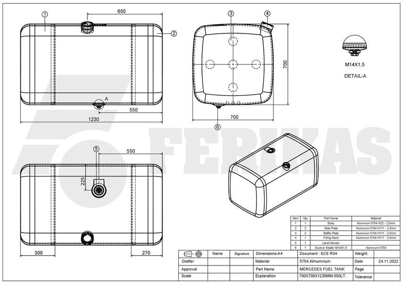 Ny Bränsletank för Lastbil Mercedes-Benz New aluminum fuel tank 550L: bild 8