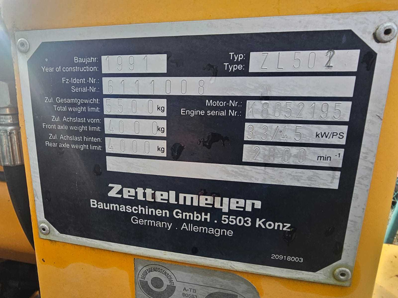 ZETTELMEYER - ZL 502 - LOADER - 1991 - Hjullastare: bild 4 ZETTELMEYER - ZL 502 - LOADER - 1991 - Hjullastare: bild 4