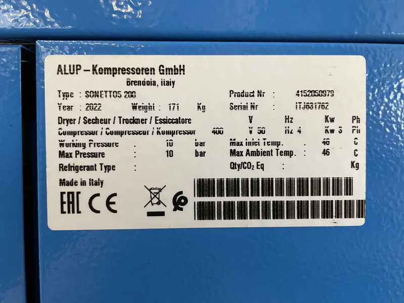 Alup Sonetto 5 - 200 Elektrische Schroefcompressor 4 kW 470 L/Min 10 Bar op ketel - Luftkompressor: bild 3 Alup Sonetto 5 - 200 Elektrische Schroefcompressor 4 kW 470 L/Min 10 Bar op ketel - Luftkompressor: bild 3