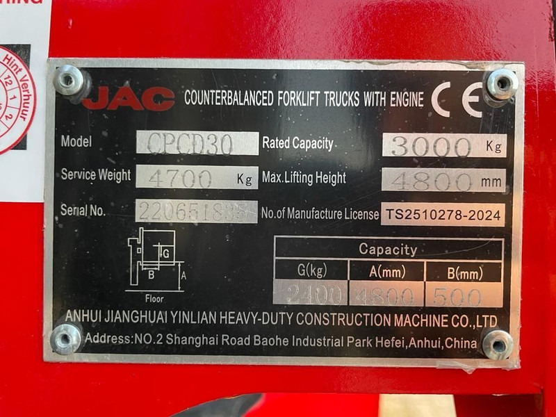 Isuzu JAC CPCD30 3 ton Triplex Freelift Sideshift Diesel Heftruck New ! - Dieseltruck: bild 3 Isuzu JAC CPCD30 3 ton Triplex Freelift Sideshift Diesel Heftruck New ! - Dieseltruck: bild 3