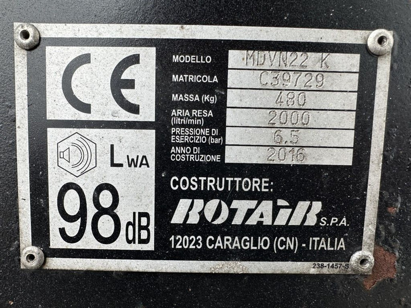 Rotair MDVN 22 K Kubota 2000 L / min 6.5 Bar Mobiele Diesel Compressor as New ! - Luftkompressor: bild 4 Rotair MDVN 22 K Kubota 2000 L / min 6.5 Bar Mobiele Diesel Compressor as New ! - Luftkompressor: bild 4
