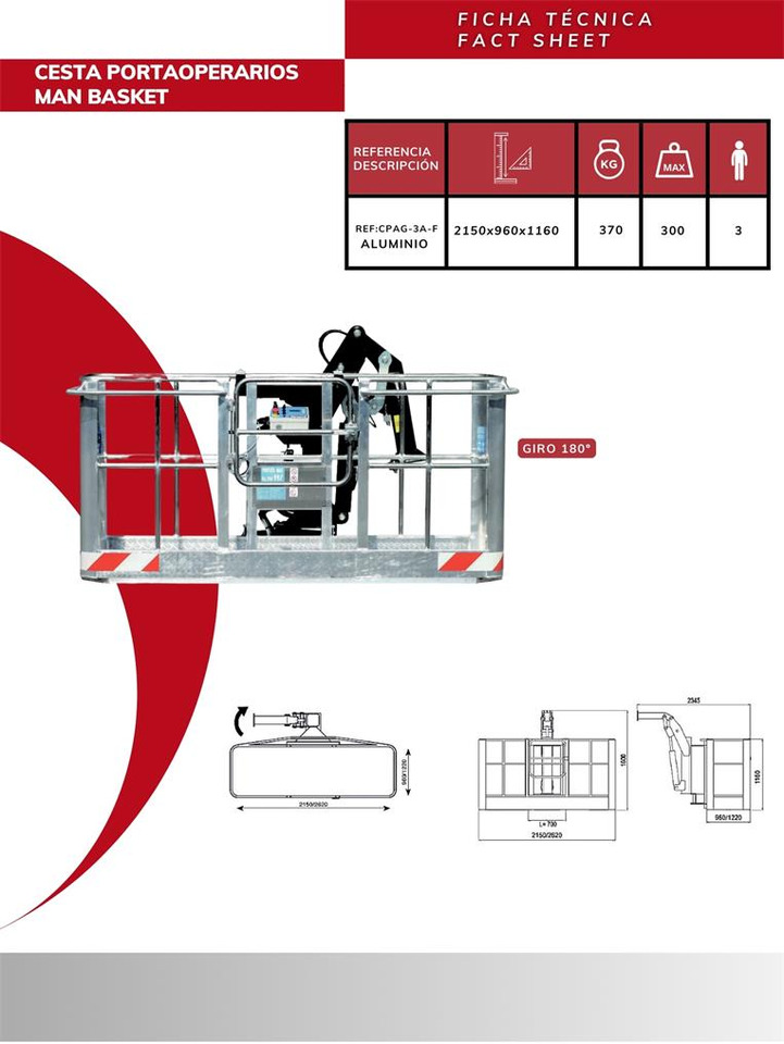 180º self-leveling aluminum man basket CPAG-3A-F - Tillbehör för Lastbilskran: bild 3 180º self-leveling aluminum man basket CPAG-3A-F - Tillbehör för Lastbilskran: bild 3