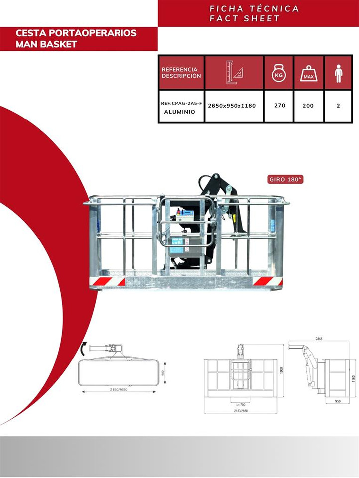 Aluminum self-leveling man basket with 180º rotati CPAG-2A5-F - Tillbehör för Lastbilskran: bild 3 Aluminum self-leveling man basket with 180º rotati CPAG-2A5-F - Tillbehör för Lastbilskran: bild 3