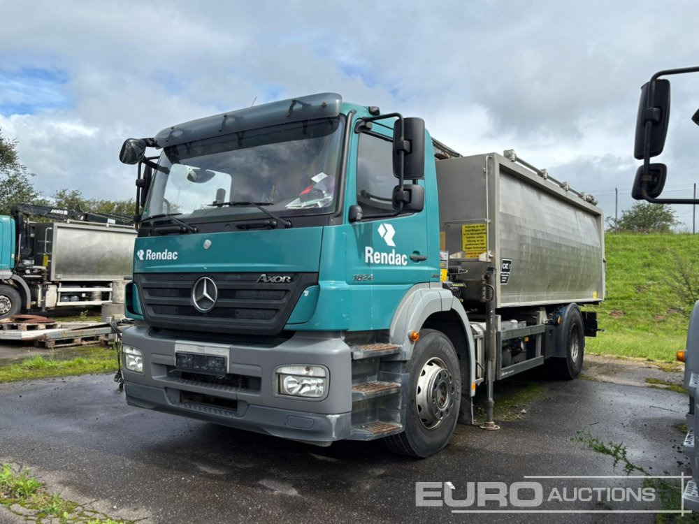 2009 Mercedes Axor 1824L 4x2, Crane, Stamps, Stainless Steel Container (German Reg. Docs. Available) - Tippbil lastbil: bild 1 2009 Mercedes Axor 1824L 4x2, Crane, Stamps, Stainless Steel Container (German Reg. Docs. Available) - Tippbil lastbil: bild 1