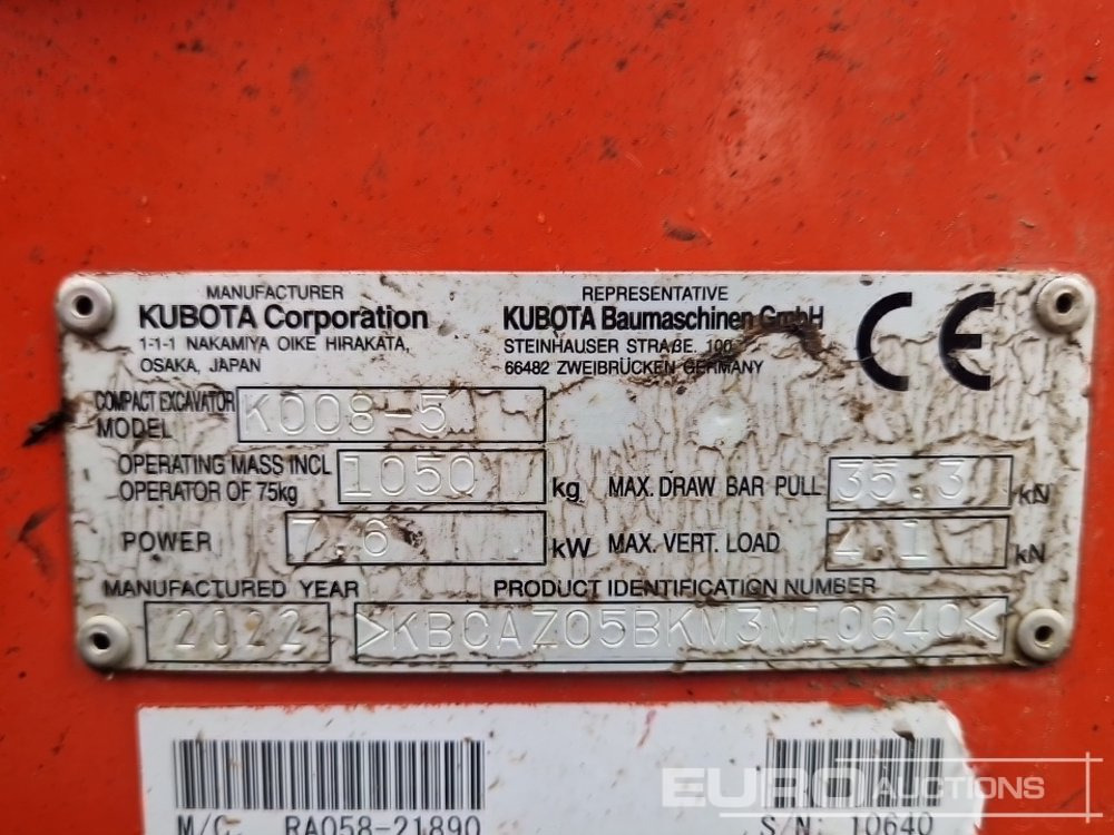 Minigrävmaskin 2022 Kubota K008-5: bild 28