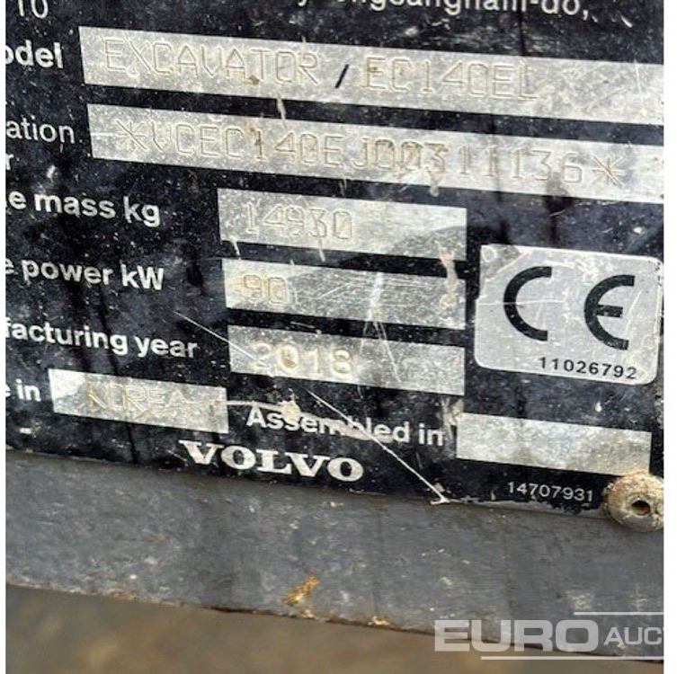 Bandgrävare 2018 Volvo EC140EL: bild 8 Bandgrävare 2018 Volvo EC140EL: bild 8