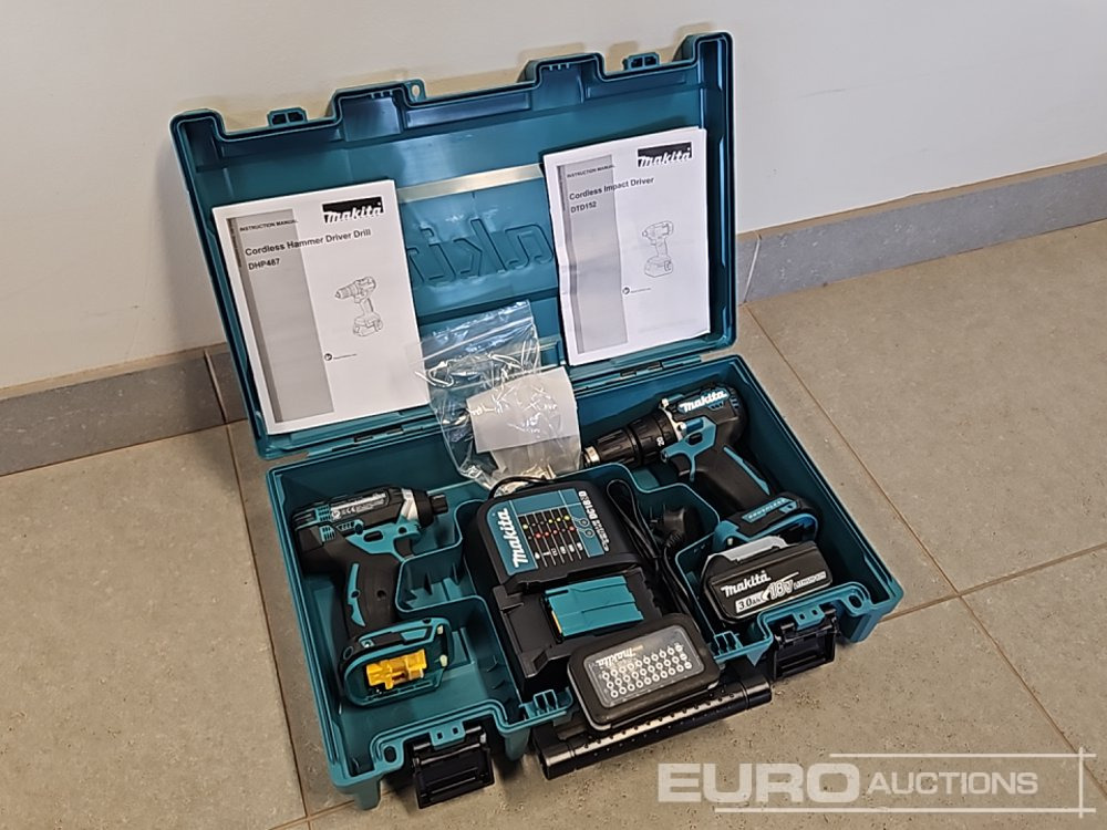 Unused Makita DHP453 18V LXT Combi Dril, Makita DTD152 18V LXT Impact Driver, Battery, Charger, Bit Set - Garage & Verkstadsutrustning: bild 1 Unused Makita DHP453 18V LXT Combi Dril, Makita DTD152 18V LXT Impact Driver, Battery, Charger, Bit Set - Garage & Verkstadsutrustning: bild 1
