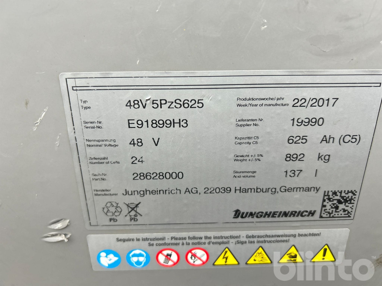 Jungheinrich 5PzS625 - Batteri för Motviktstruck: bild 5 Jungheinrich 5PzS625 - Batteri för Motviktstruck: bild 5